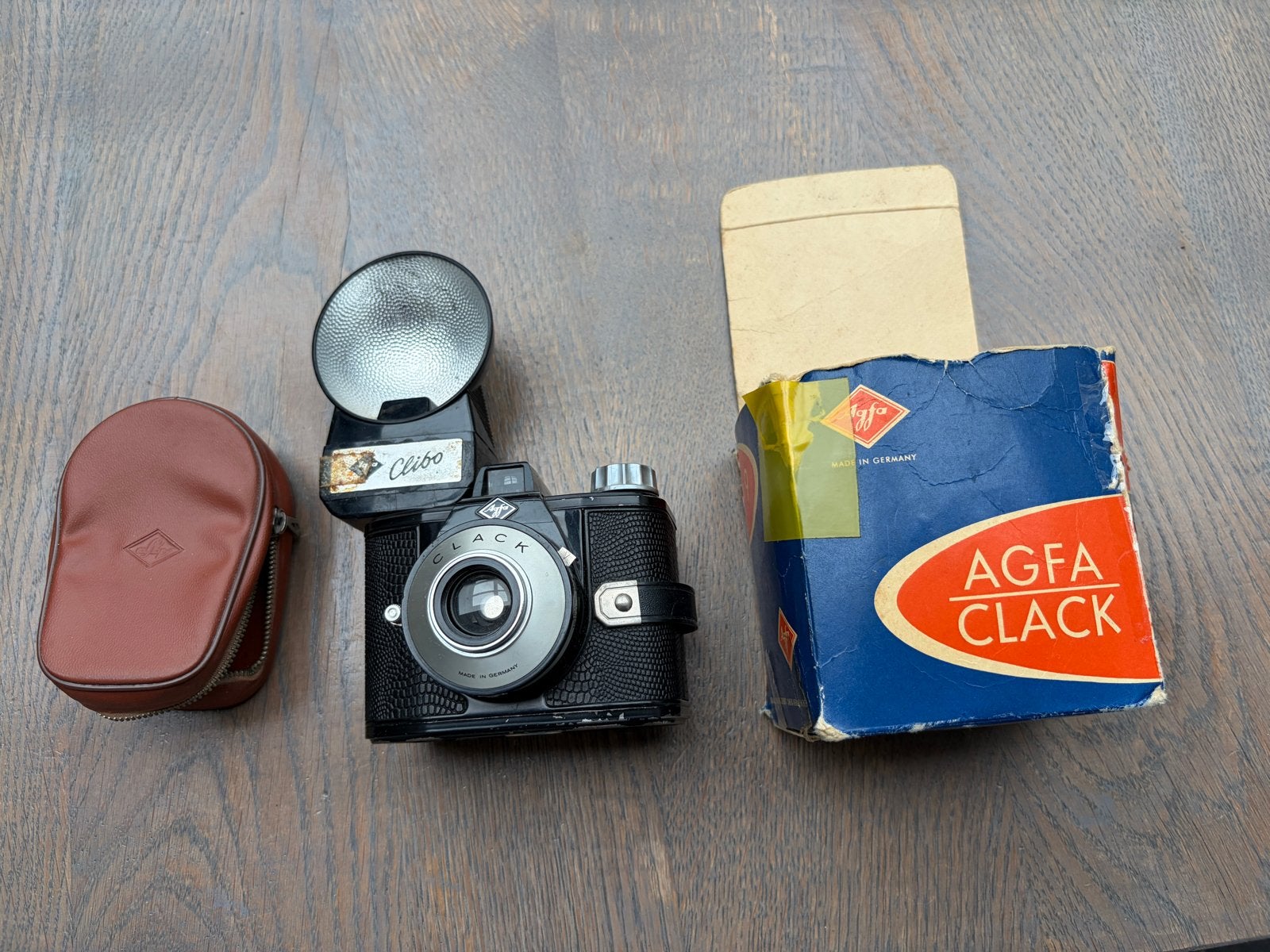 Agfa Clack camera met Clibo flitser en originele doos, Ophalen, Gebruikt, Compact, Overige Merken