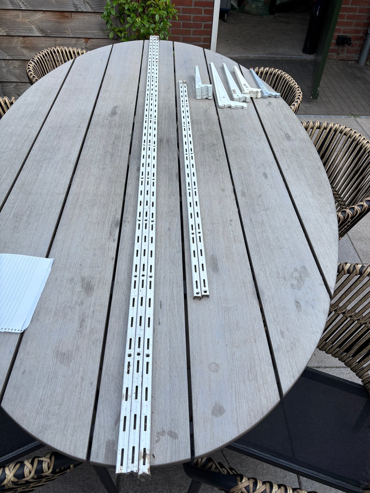 Railsysteem met diverse plankdragers, Huis en Inrichting, Woonaccessoires | Wandplanken en Boekenplanken, Ophalen, Gebruikt