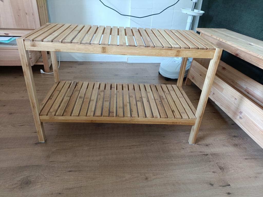 Bamboe badkamer bankje - 78,5x37x50,5 cm, Ophalen, Gebruikt, Beige, Overige typen