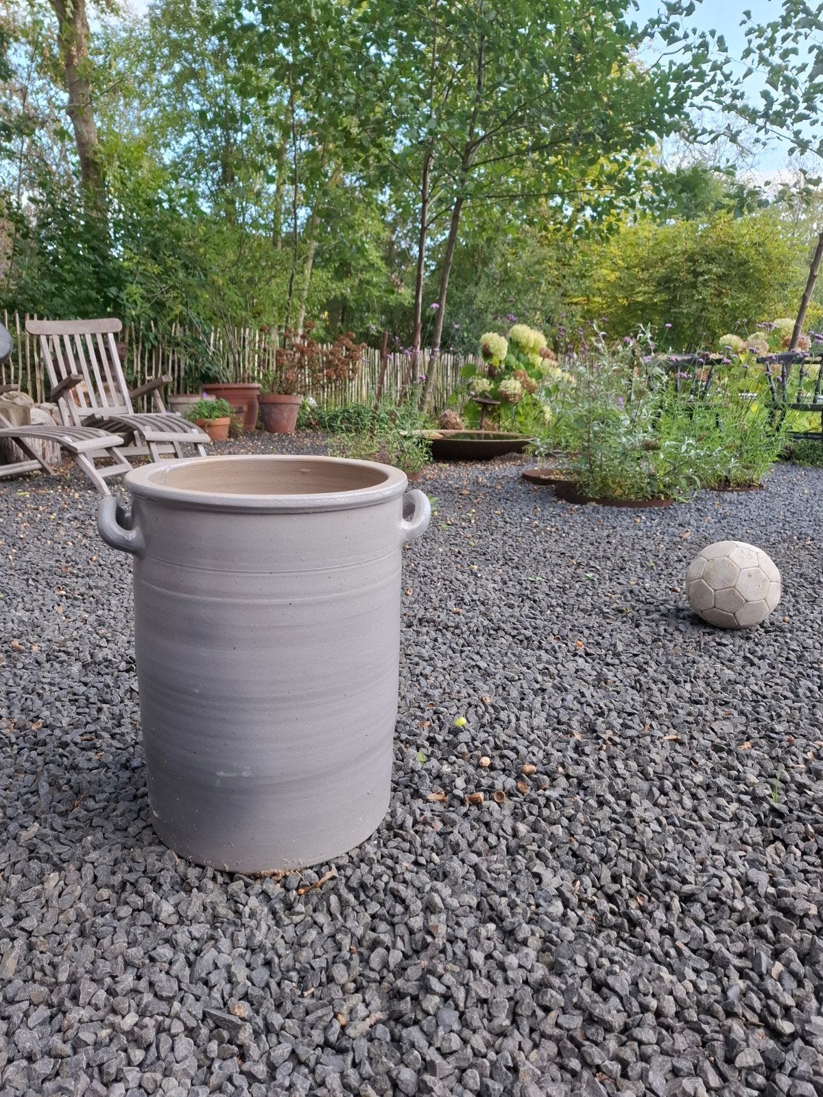 Grote vintage Keulse gres pot, aardewerken pot met handvatte, Ophalen