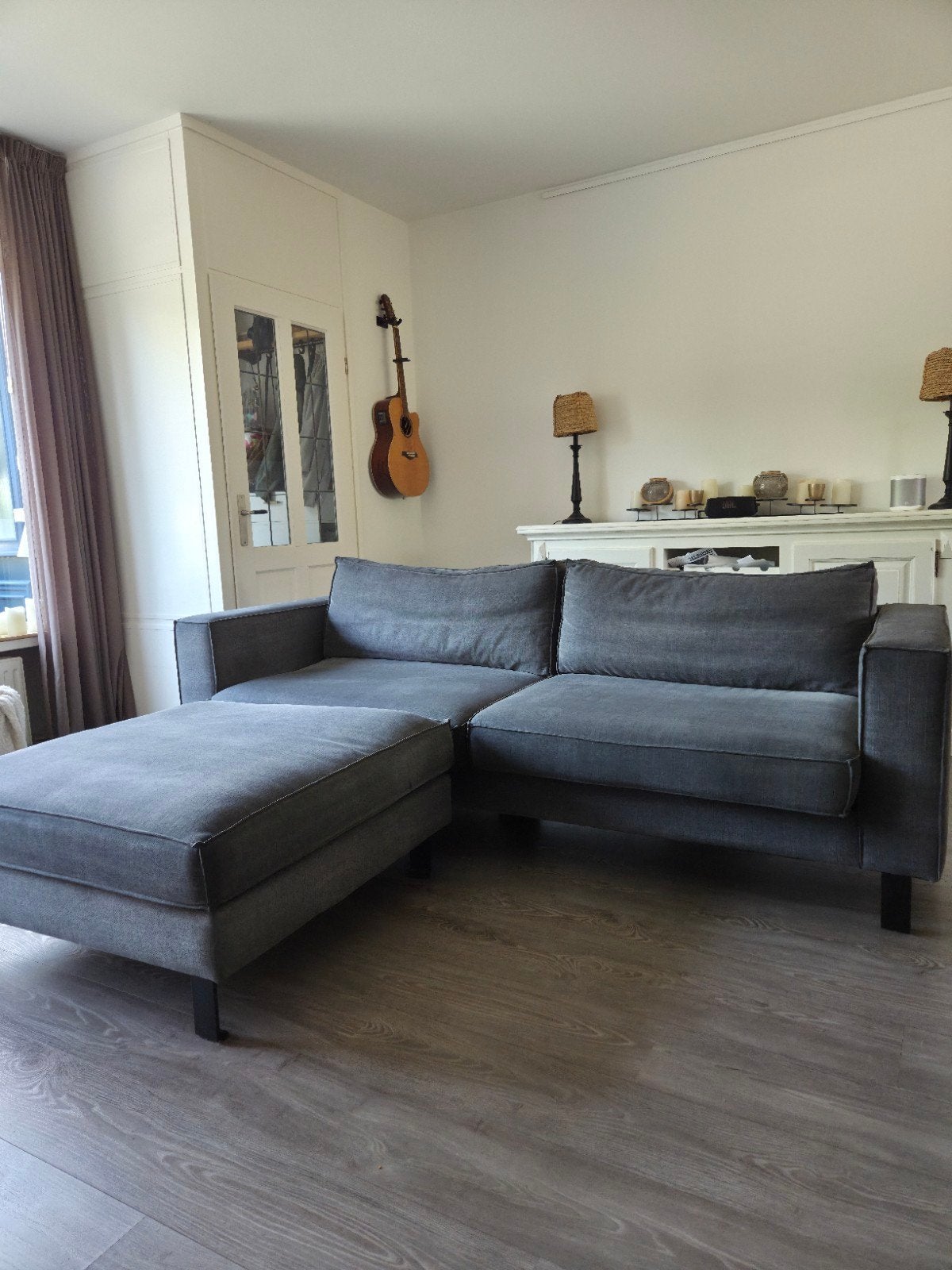 Antraciet Grijze Bank met Hocker -Zeer Goede Staat!227x90x78, Huis en Inrichting, Banken | Bankstellen, 200 tot 250 cm, 75 tot 100 cm