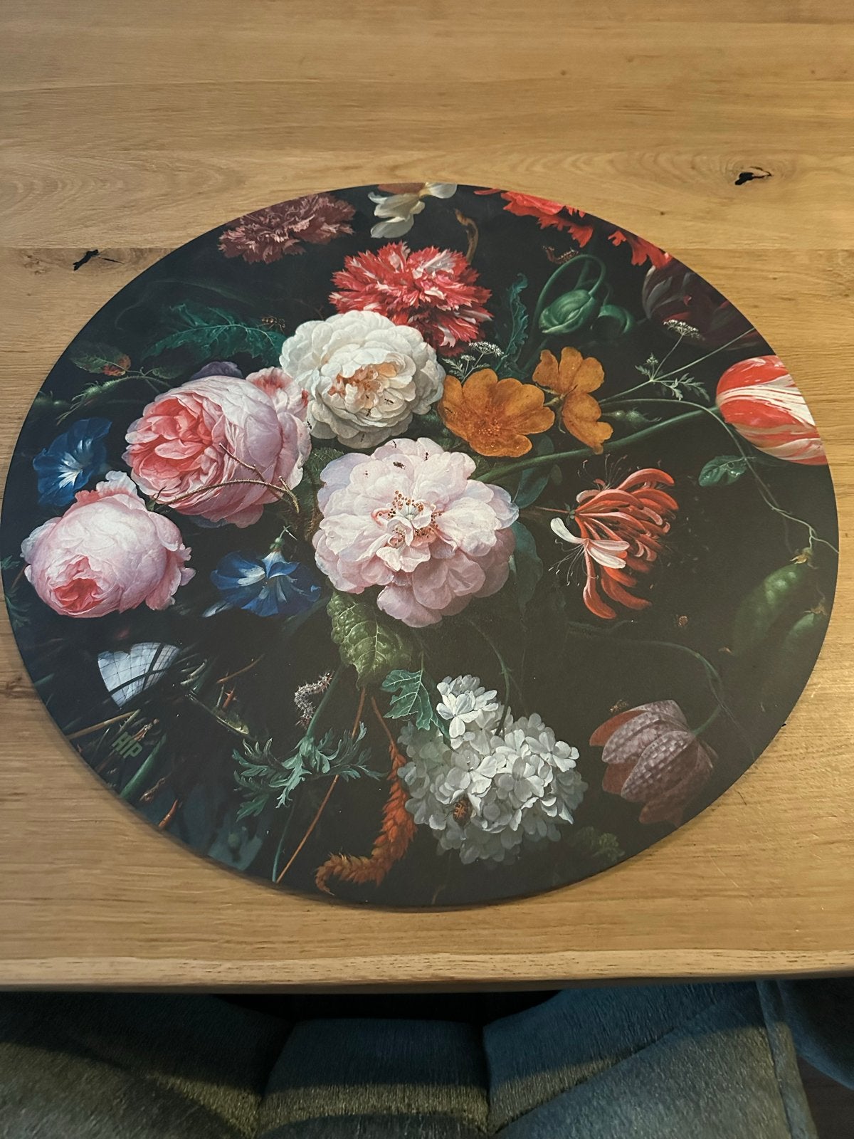 Rond Schilderij Bloemenstilleven, Huis en Inrichting, Ophalen, Minder dan 50 cm, Gebruikt, Print