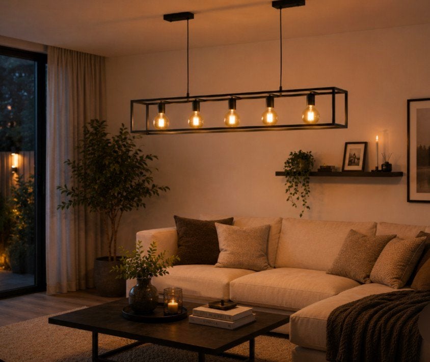 Nieuwe Zwarte Industriële Hanglamp inc 5 LED Filament Lampen, Huis en Inrichting, Kasten | Televisiemeubels, Ophalen, 100 tot 150 cm
