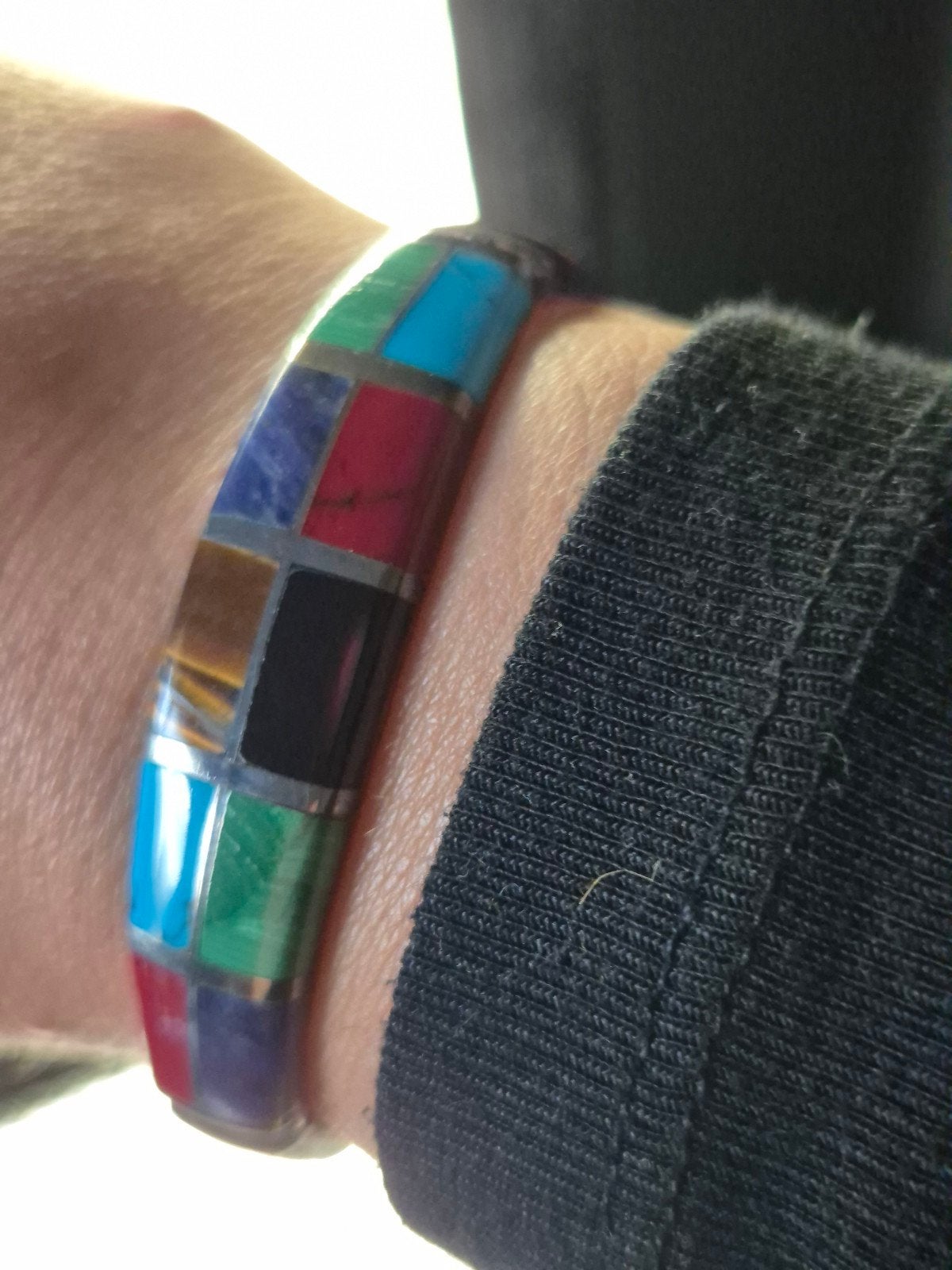Prachtige Taxco Mexico vintage zilveren armband 950, Gebruikt, Verzenden, Met edelsteen, Zilver