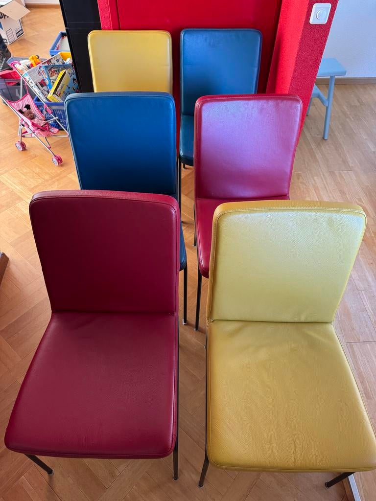 Bert Plantagie leren stoelen - geel/oker, blauw, roodtint, Ophalen, Overige kleuren, Leer, Zo goed als nieuw