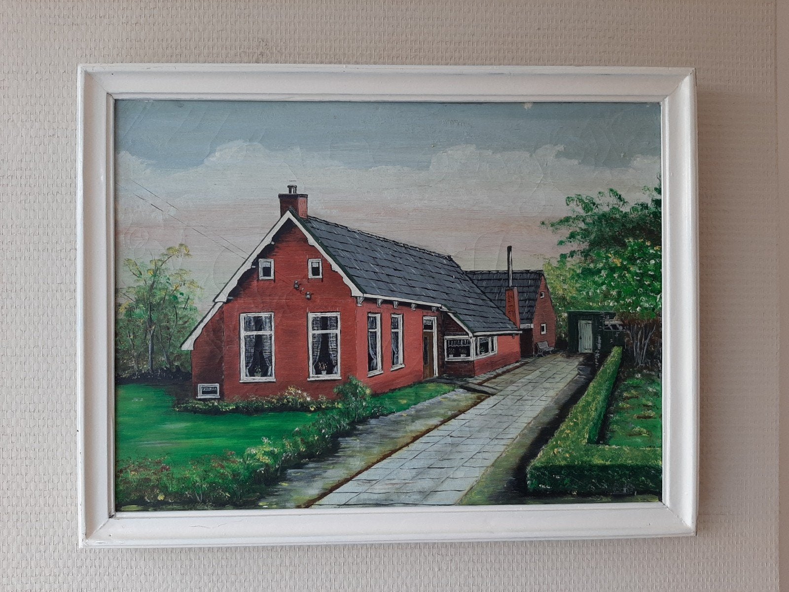 Schilderij dorpsgezicht boerderij in de buurt van onstwedde, Ophalen of Verzenden