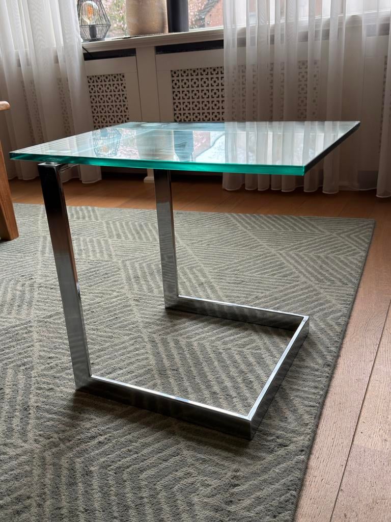 Gebra vintage bijzettafeltje chroom / glas, Ophalen, Minder dan 45 cm, Minder dan 55 cm, Gebruikt