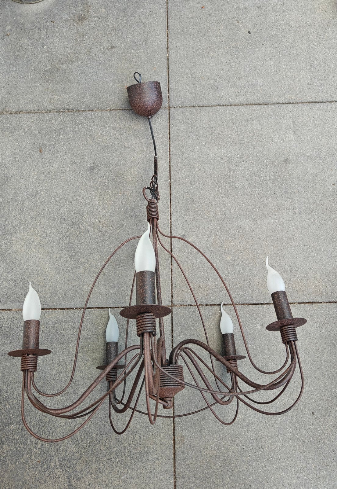 Rustieke kroonluchter met 6 kaarslampen (Ikea), Huis en Inrichting, Ophalen, Gebruikt, Metaal, Rustiek, Landelijk, Vintage