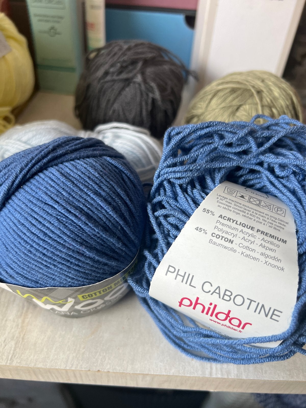Phildar Phil Cabotine Garen - Blauw (55% Acryl, 45% Katoen), Ophalen of Verzenden, Nieuw, Breien of Haken, Wol of Garen