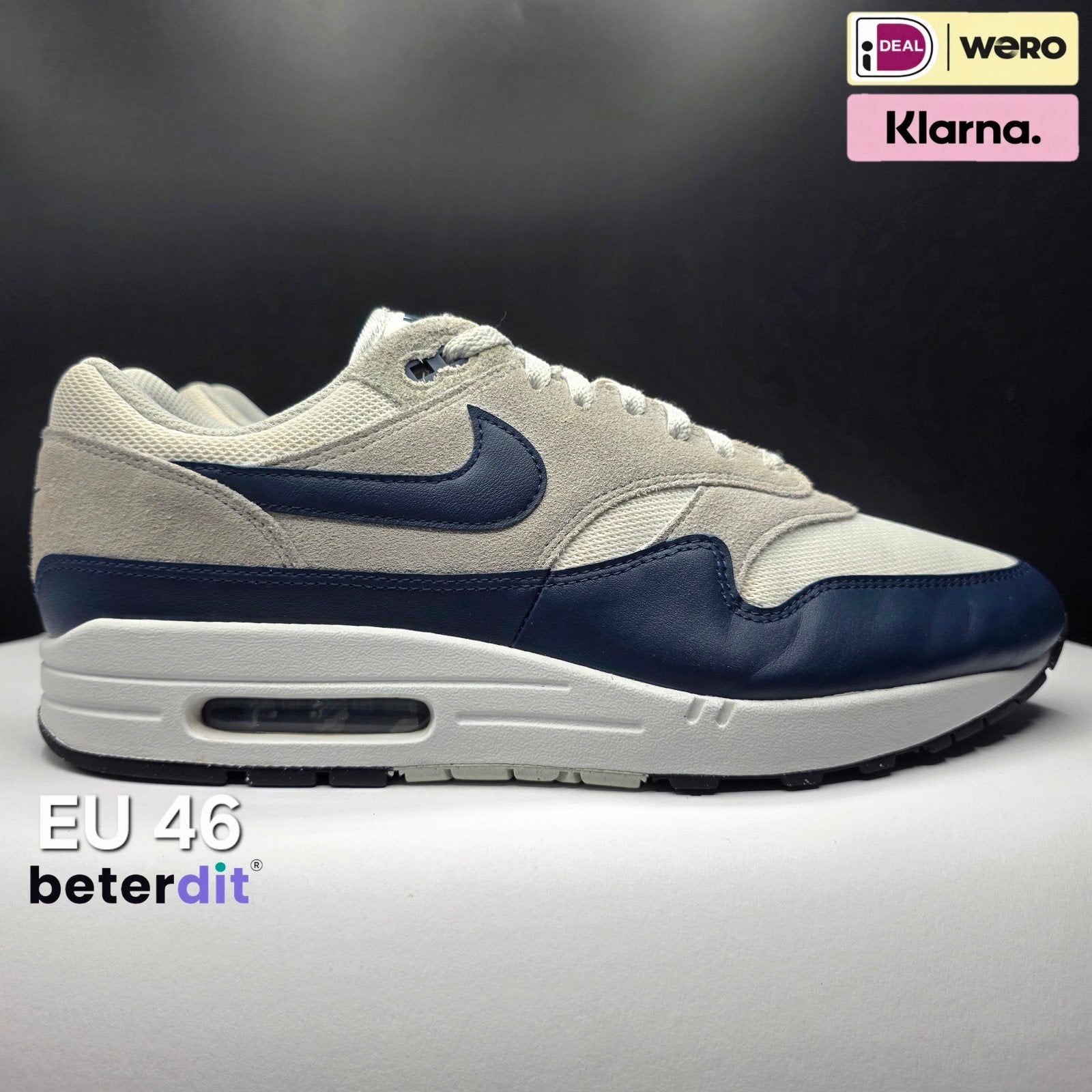Nike Air Max 1 Ess. 'Summit White Armory Navy' Maat: 46, Nike air max, Ophalen of Verzenden, Nike, Nike