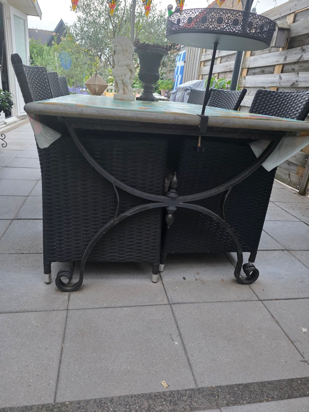 Tuintafel met metalen onderstel en arduinen blad, Ophalen of Verzenden, Gebruikt, Rechthoekig, Metaal