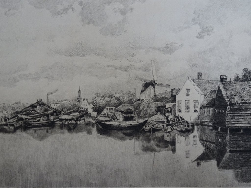 Gravure Wetering Singel Amsterdam T.N. Chauvel, 19e eeuw, Antiek en Kunst, Kunst | Etsen en Gravures, Stadsgezicht, Ophalen of Verzenden