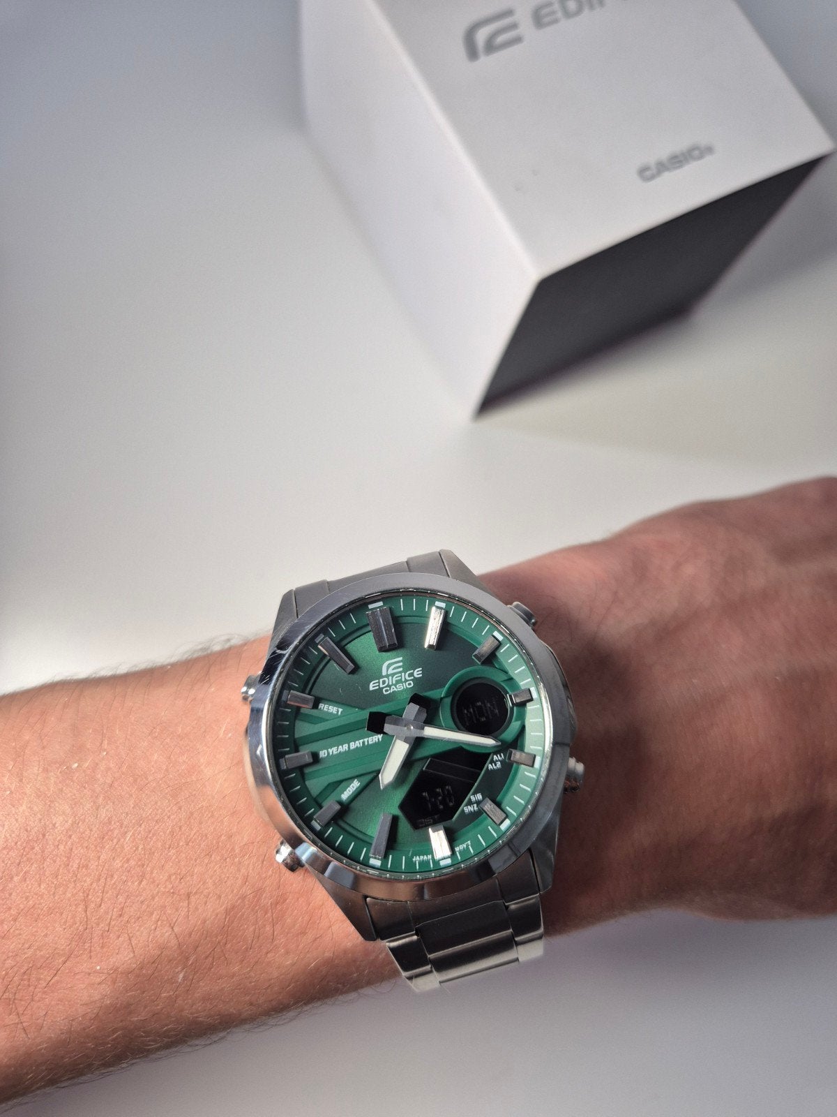 Casio Edifice EFV-C1200-3AEF Herenhorloge - Groen/Zilver, Staal, Polshorloge, Ophalen of Verzenden, Zo goed als nieuw
