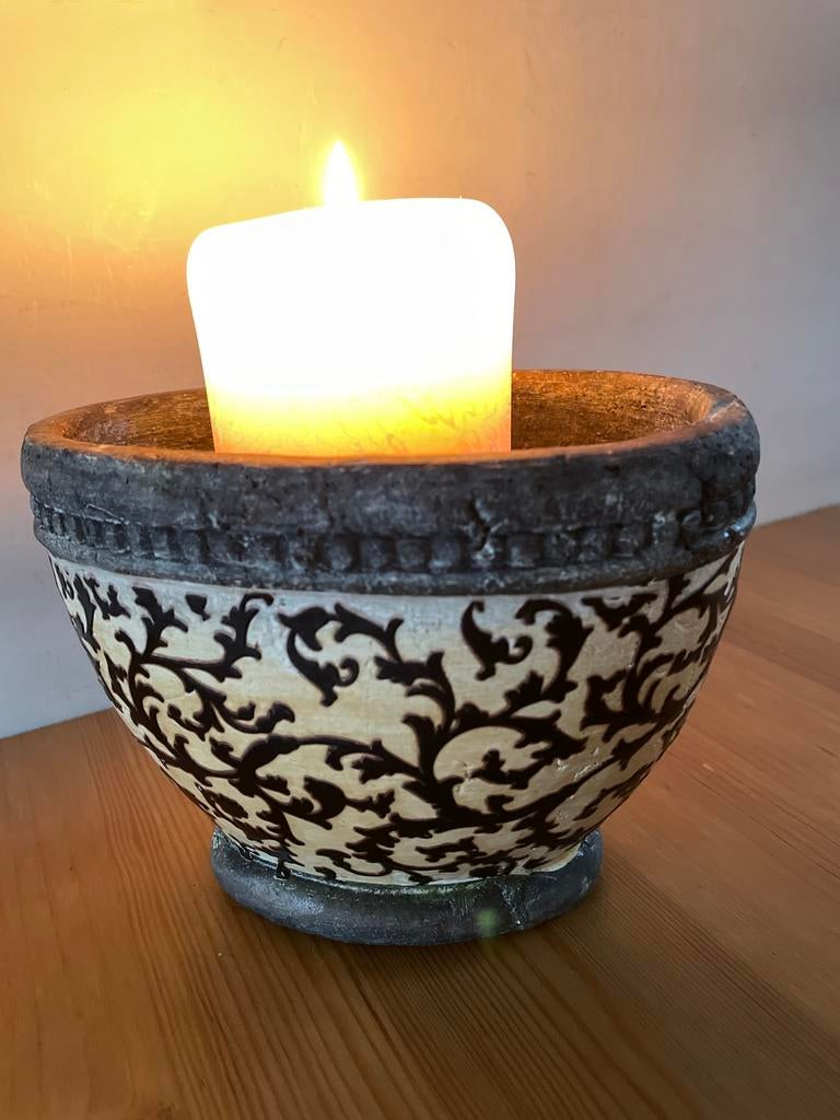 Rustic decor bowl / candle holder – unique piece, Gebruikt, Schaal, Ophalen of Verzenden, Ovaal