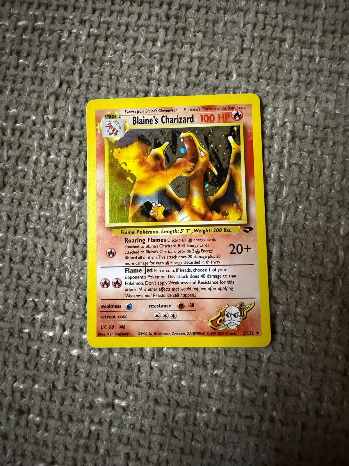 Blaine's Charizard Pokémon kaart 2/132 Holo, Ophalen of Verzenden, Gebruikt, Losse kaart, Foil