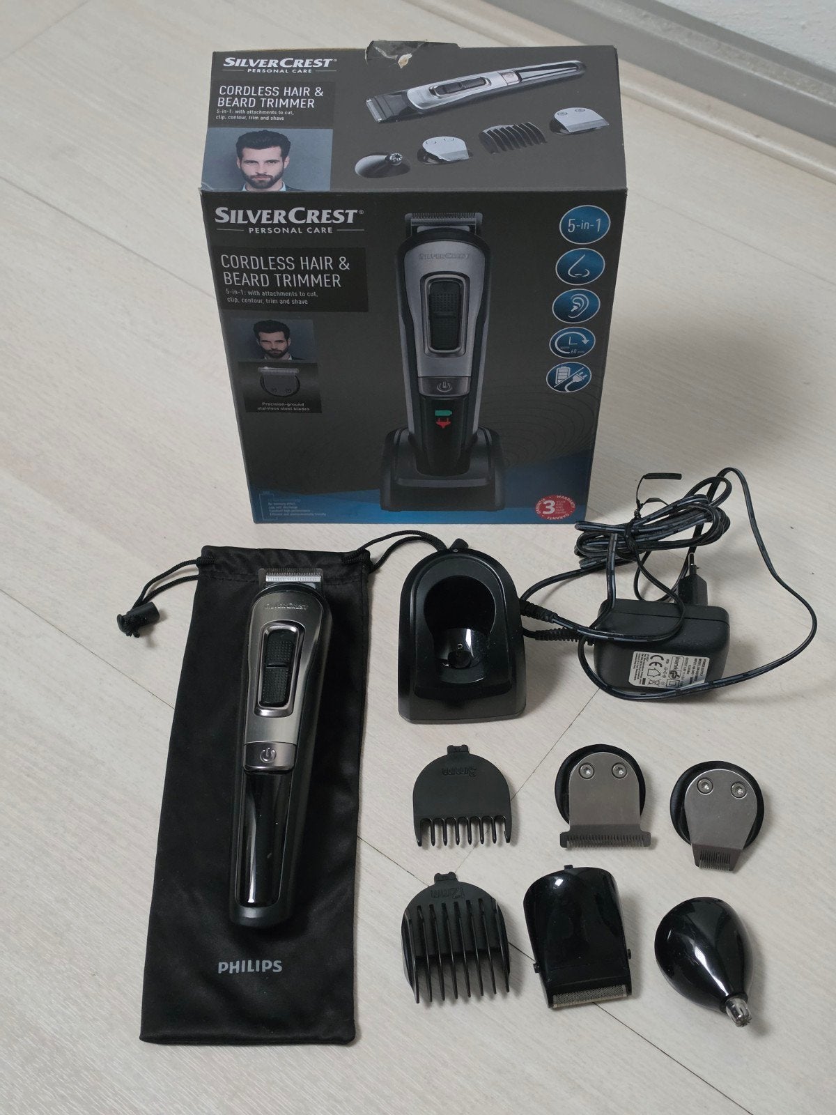 Silvercrest 5-in-1 Haar- en Baardtrimmer met Accu en Doos, Ophalen of Verzenden, Zo goed als nieuw, Tondeuse