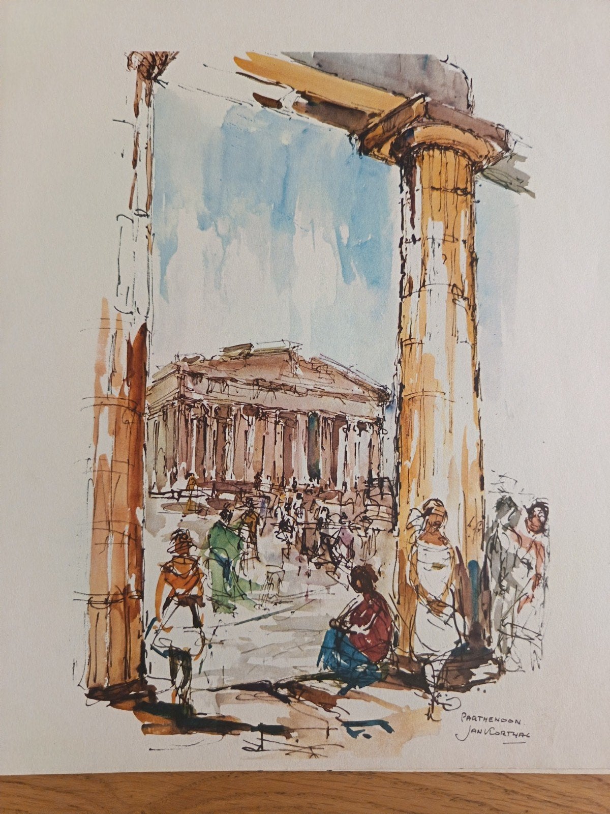 Litho 'Parthenon' van Jan Korthals, Antiek en Kunst, Kunst | Litho's en Zeefdrukken, Origineel, Ophalen of Verzenden, Landschappen