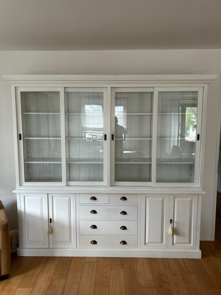 Houten vintage vitrine, Huis en Inrichting, Kasten | Vitrinekasten, Gebruikt, 200 cm of meer, 200 cm of meer, 25 tot 50 cm, Ophalen