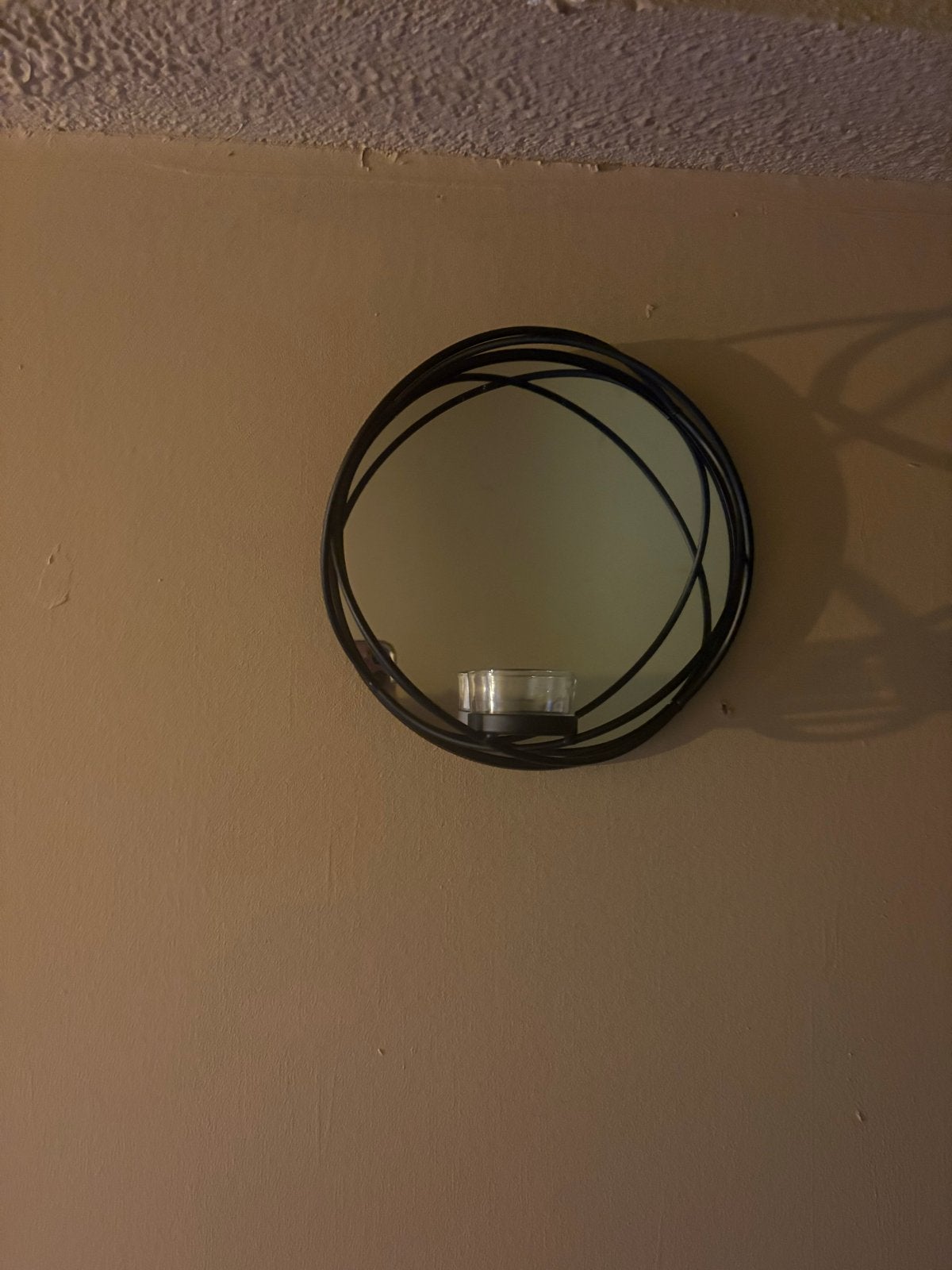 Spiegel met metalen frame en glazen waxinelichthouder, Ophalen, Minder dan 50 cm, Rond, Nieuw