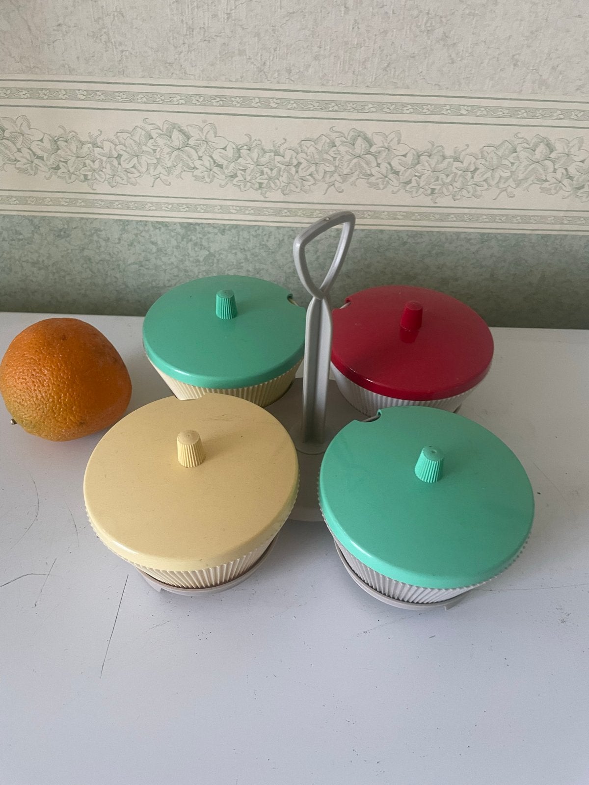 Vintage serveerschaal met 4 bakjes - Retro design, Antiek en Kunst, Ophalen of Verzenden