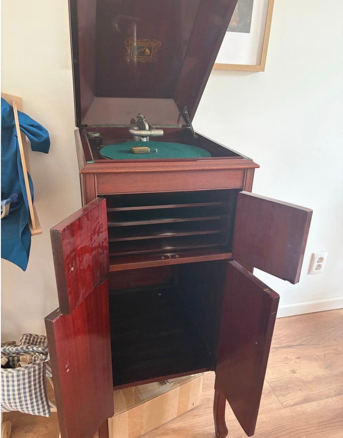 Antieke His Master's Voice platenspeler met kast, Ophalen, Gebruikt, Platenspeler, Overige merken