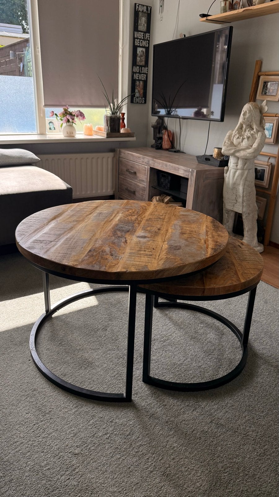 Mangohout Tafel Set van 2, Ophalen, Gebruikt, Rond, 50 tot 100 cm