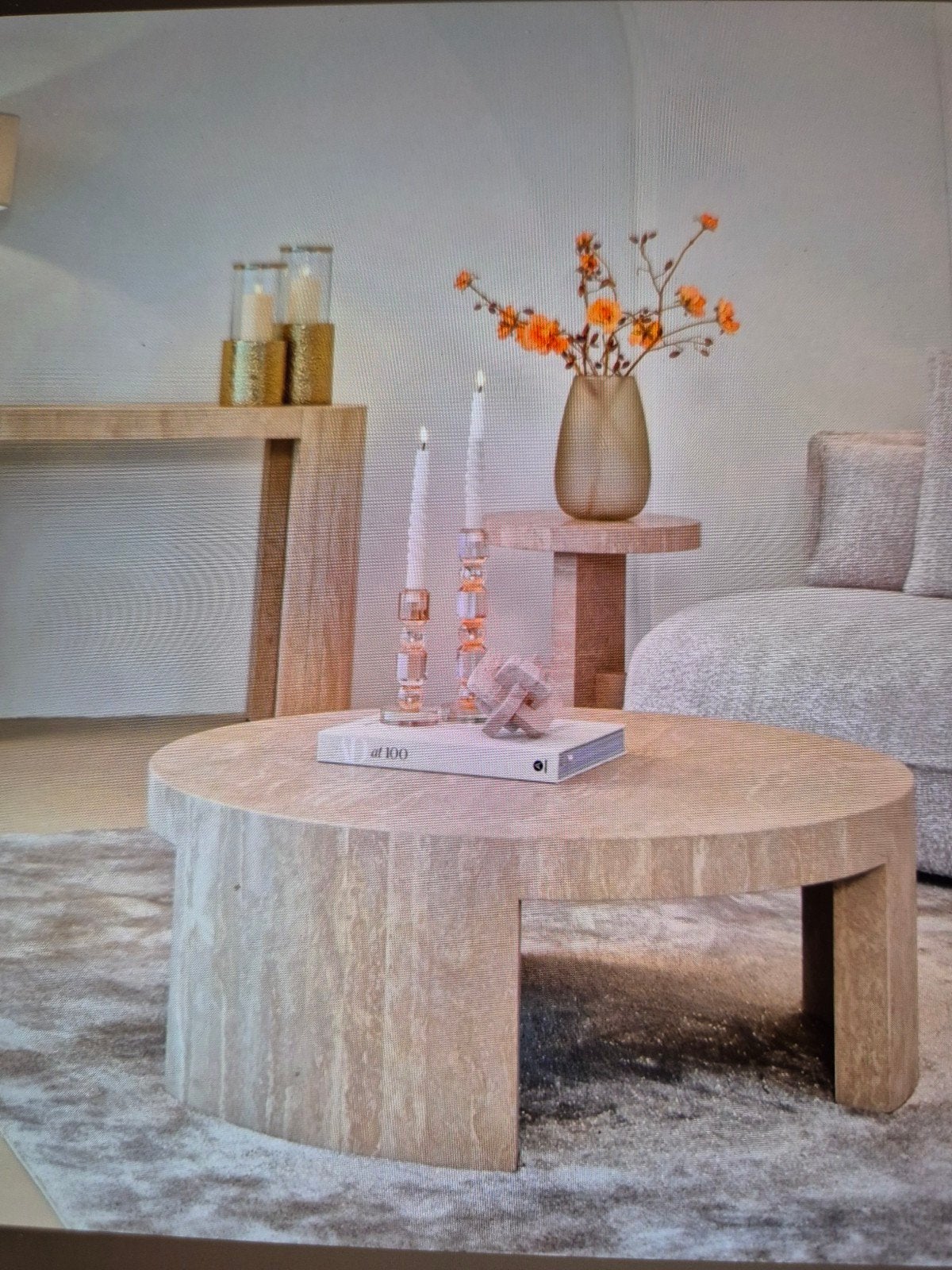 Richmond Travertin Salontafel Alexander Jones 100 x36, Huis en Inrichting, Ophalen, Overige materialen, 50 tot 100 cm, Rond