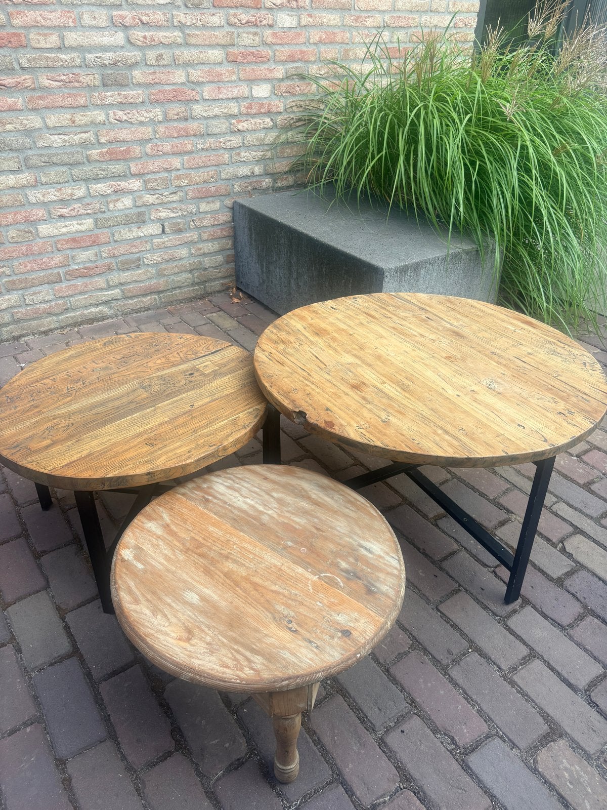 Set van 3 ronde houten salontafels, Ophalen, Gebruikt, Rond, 50 tot 100 cm