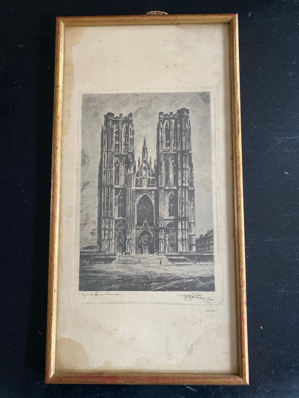 Ets Kathedraal van Sint-Michiel en Sint-Goedele, Brussel, Antiek en Kunst, Ophalen, Ets, Architectuur, Gesigneerd