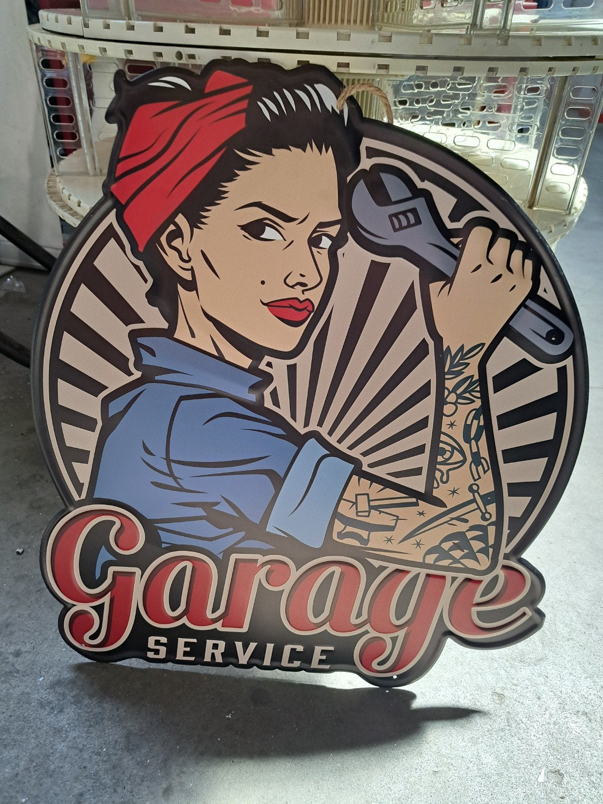 Reclamebord Garage Service - Pin-up stijl 49x56 cm, Ophalen