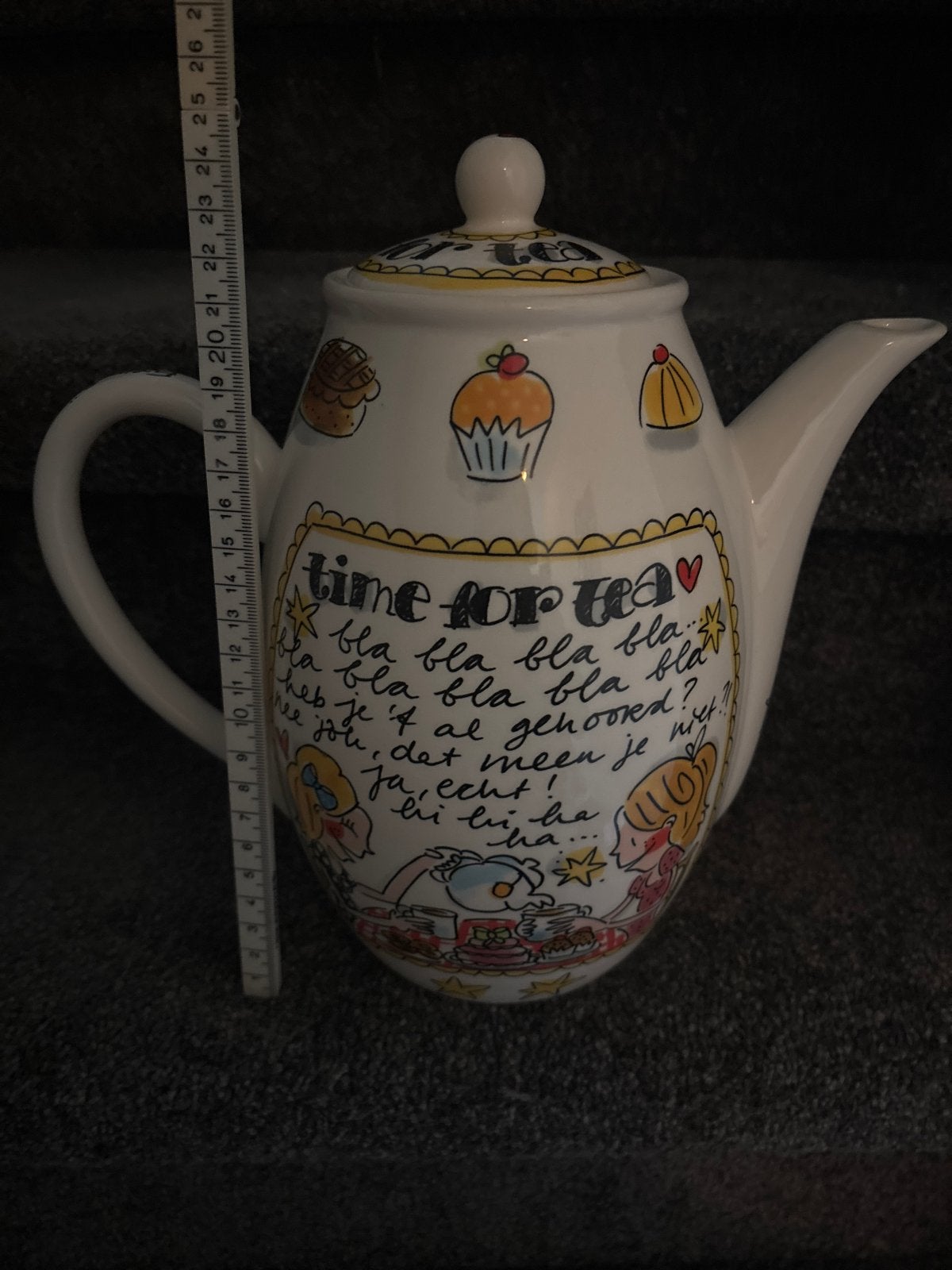 Leuke theepot met vrolijke illustraties - Time for Tea, Gebruikt, Steen/keramiek, Meerkleurig, Overige merken