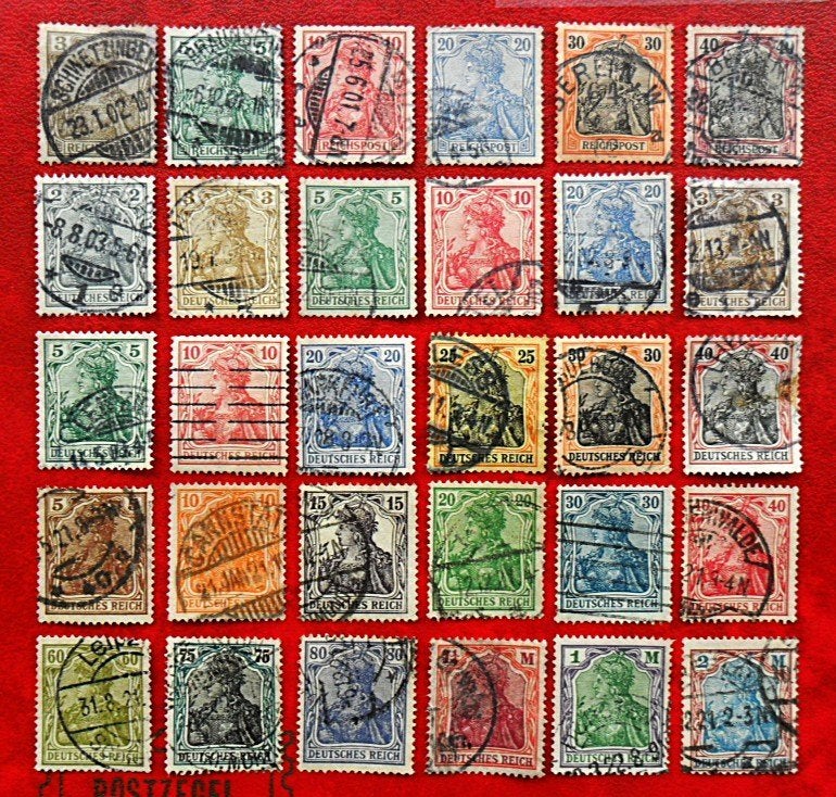 Deutsche Reich : Germania - 30 zegels periode 1900-1922, Postzegels en Munten, Ophalen of Verzenden, Duitse Keizerrijk, Gestempeld
