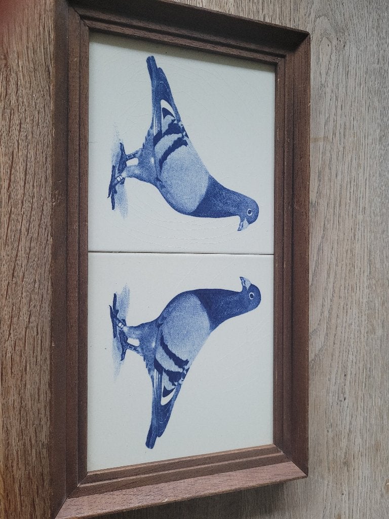 Tegel schilderij van delftsblauwe duiven, Ophalen