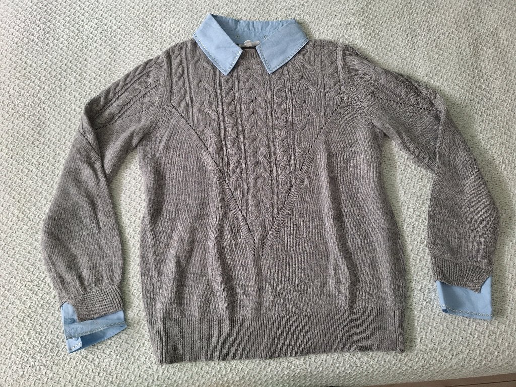 grijs truitje met blauwe afneembare kraag en boorden nieuw, Maat 38/40 (M), Nieuw, Marina v, Ophalen of Verzenden