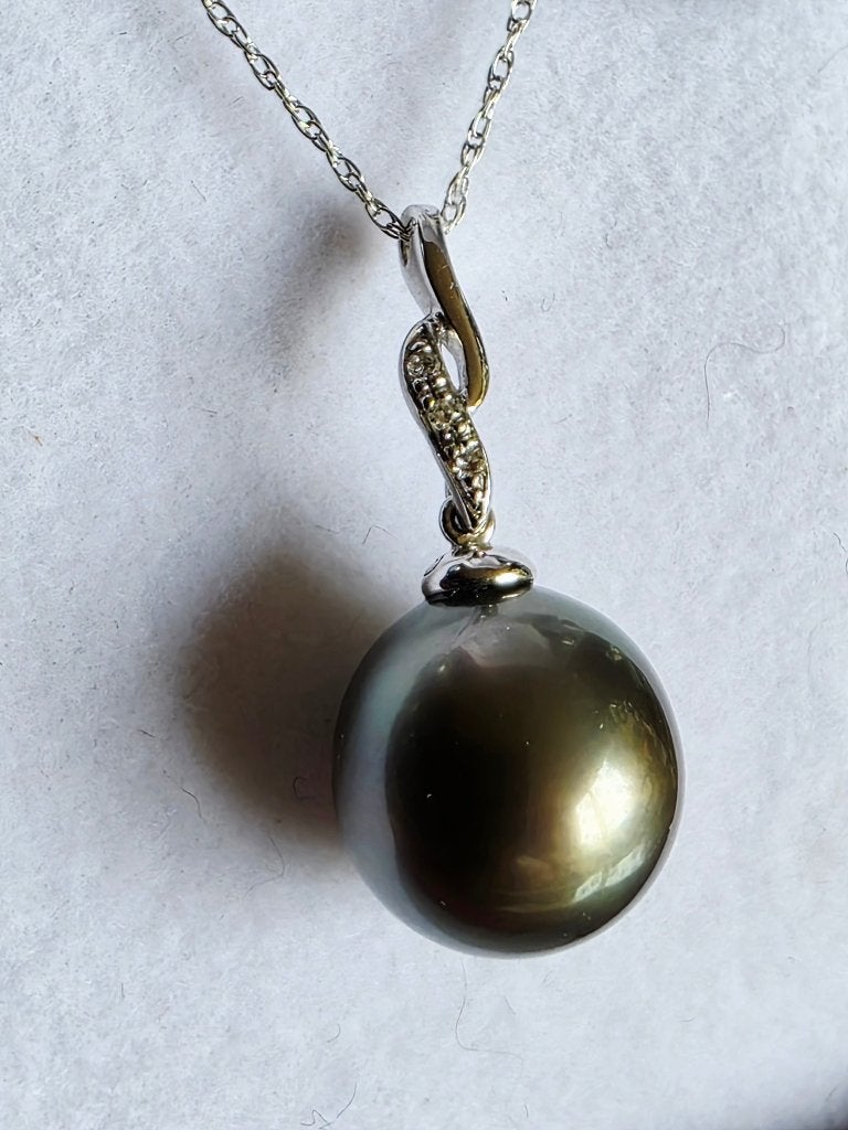 Gouden ketting met Tahiti parel hangertje en diamanten, Met edelsteen, Ophalen of Verzenden, Zo goed als nieuw, Goud