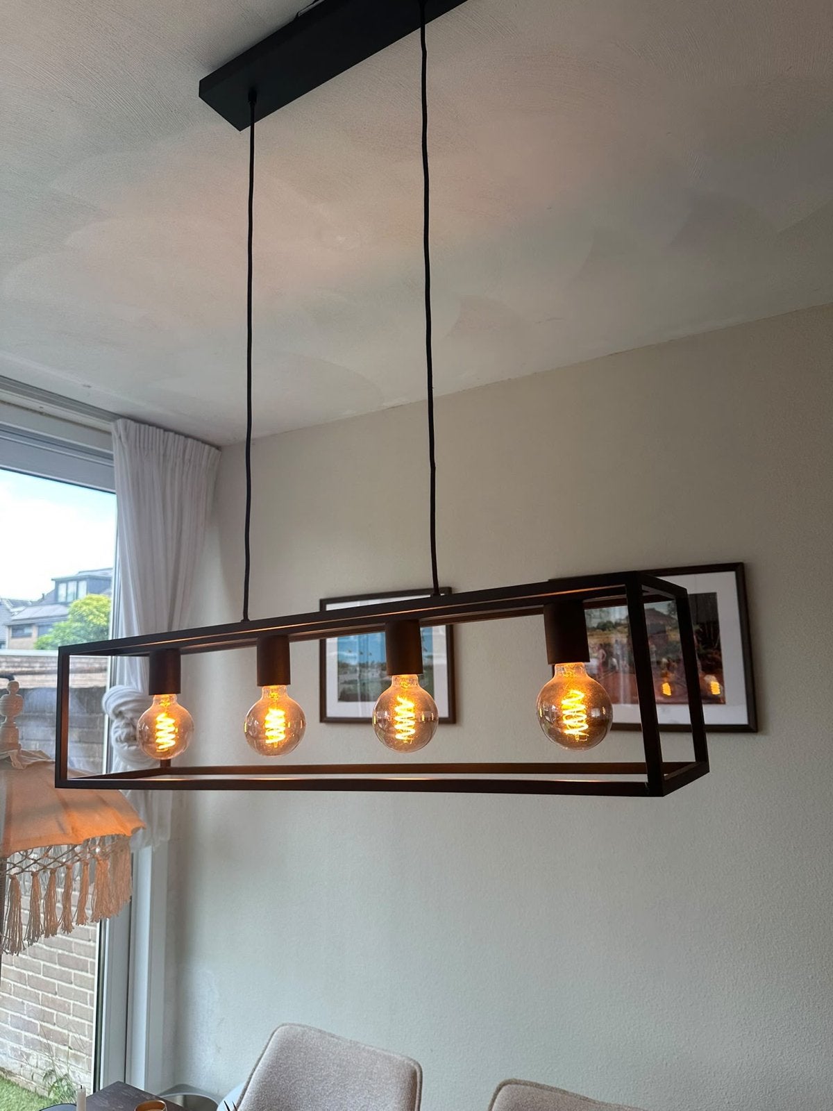Zwarte industriële hanglamp met 4 lichtpunten, Ophalen, Zo goed als nieuw, Metaal, E27 (groot)