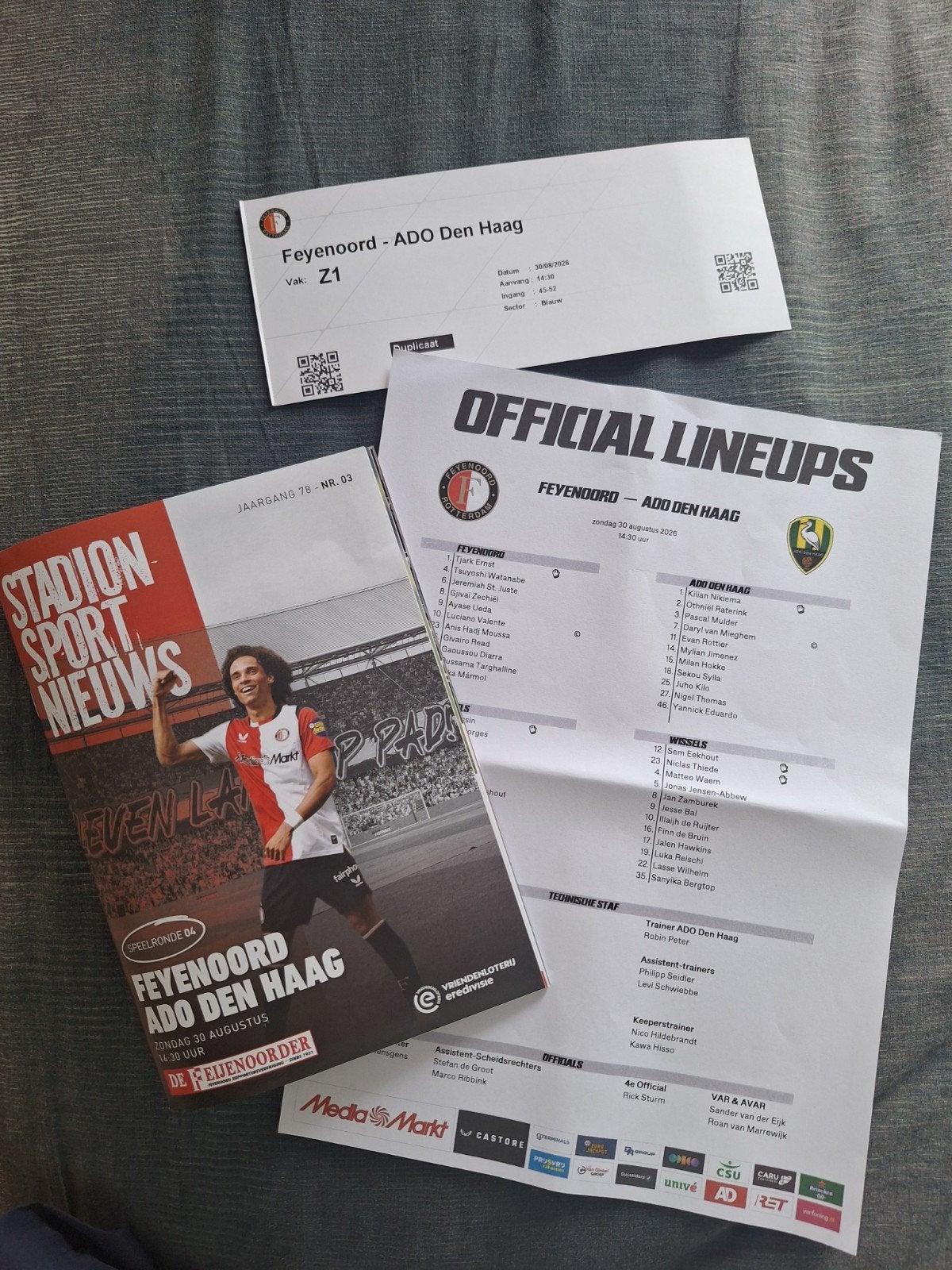 progr/Ticket/Teamsheet Feyenoord-Ado den Haag, Verzenden, Gebruikt, Feyenoord, Overige typen