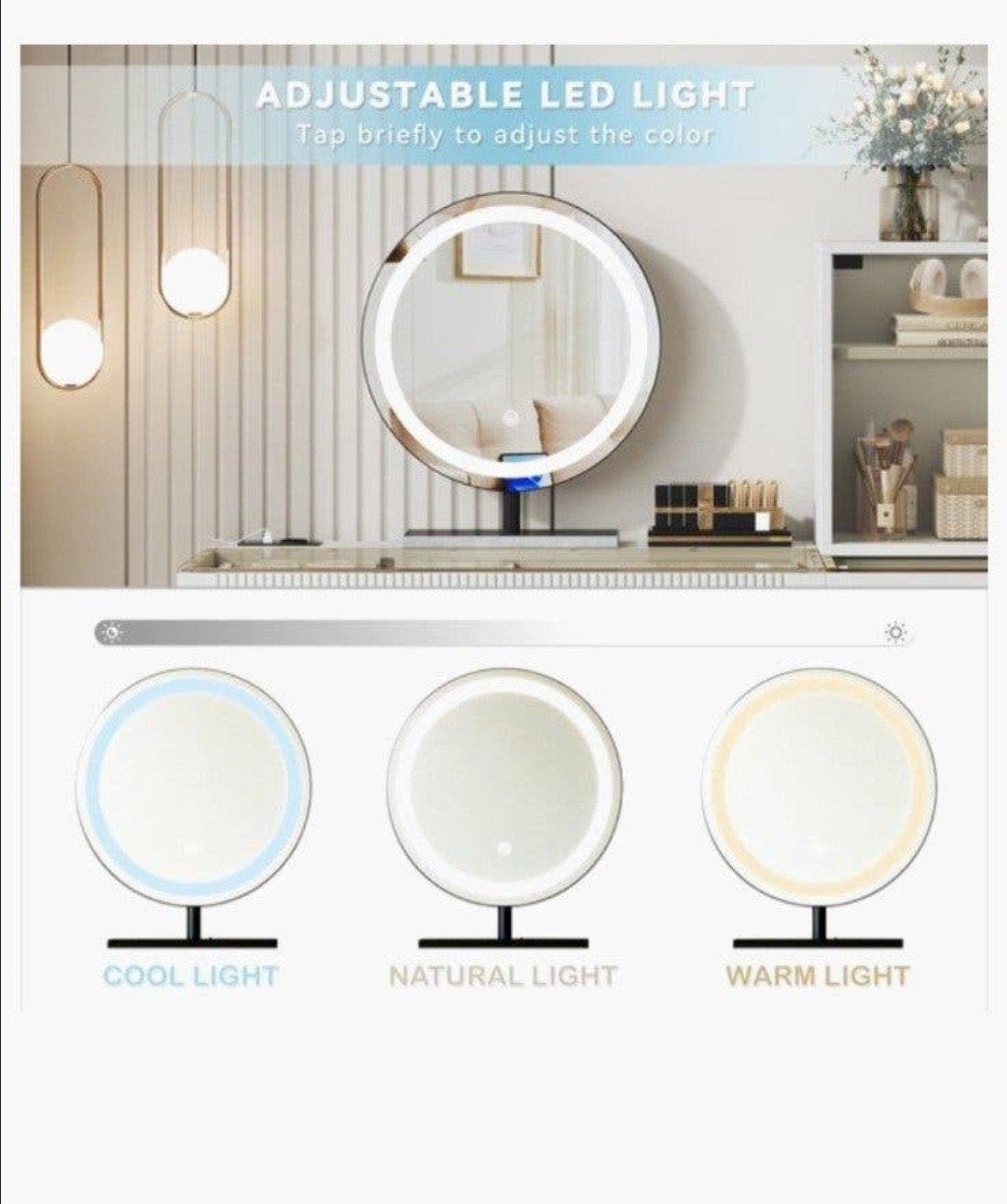 Make-up Spiegel met LED Verlichting, Antiek en Kunst, Ophalen, Rond, Minder dan 50 cm, Minder dan 100 cm