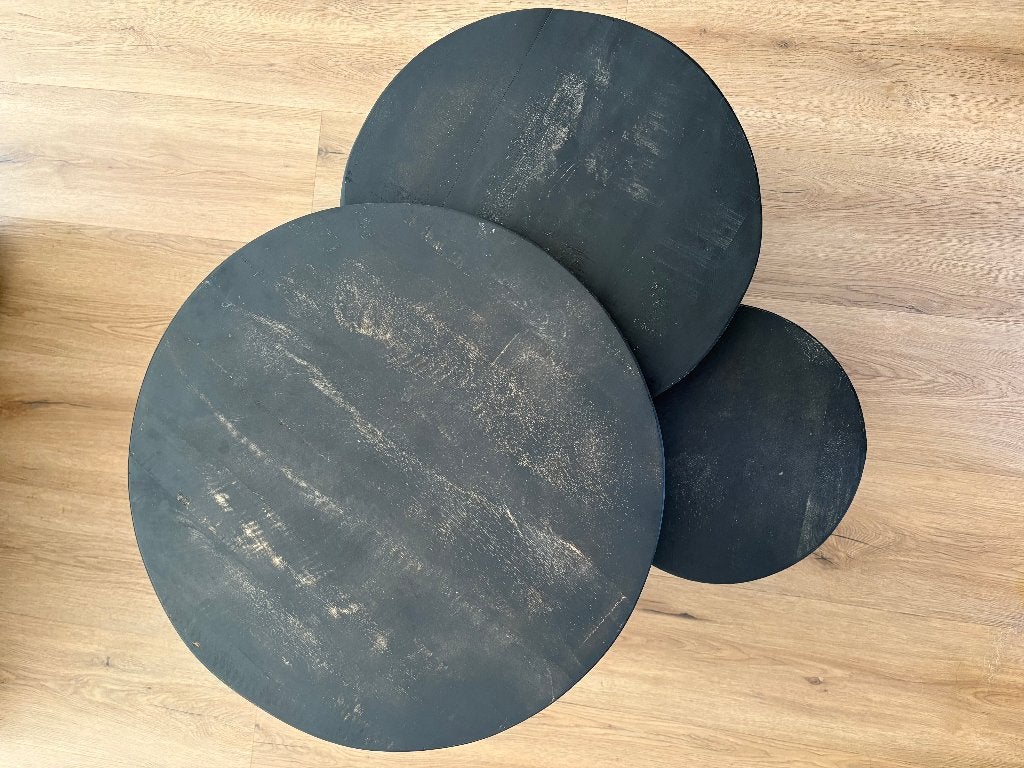 Industriële salontafelset van 3, Huis en Inrichting, Tafels | Salontafels, Ophalen, Gebruikt, 50 tot 100 cm, Rond