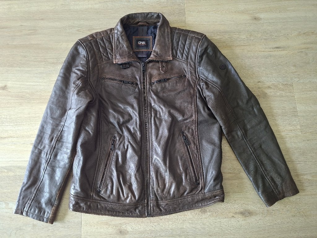 Stoer bikerjack leer - mt 52 - zgan, Maat 52/54 (L), Ophalen of Verzenden, Zo goed als nieuw, DNR