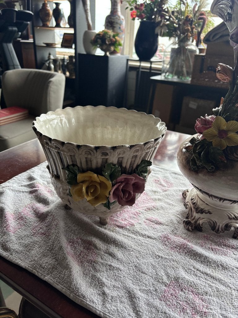 V. Bassano Italië Majolica Keramiek Bloempot en Gieter Set, Ophalen