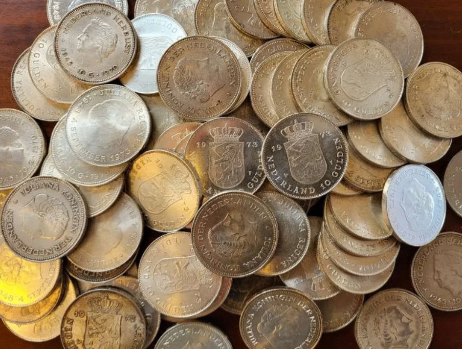 Nederland 1 kilo zilveren 10 guldenmunten 1970 en 1973, Ophalen of Verzenden, Zilver