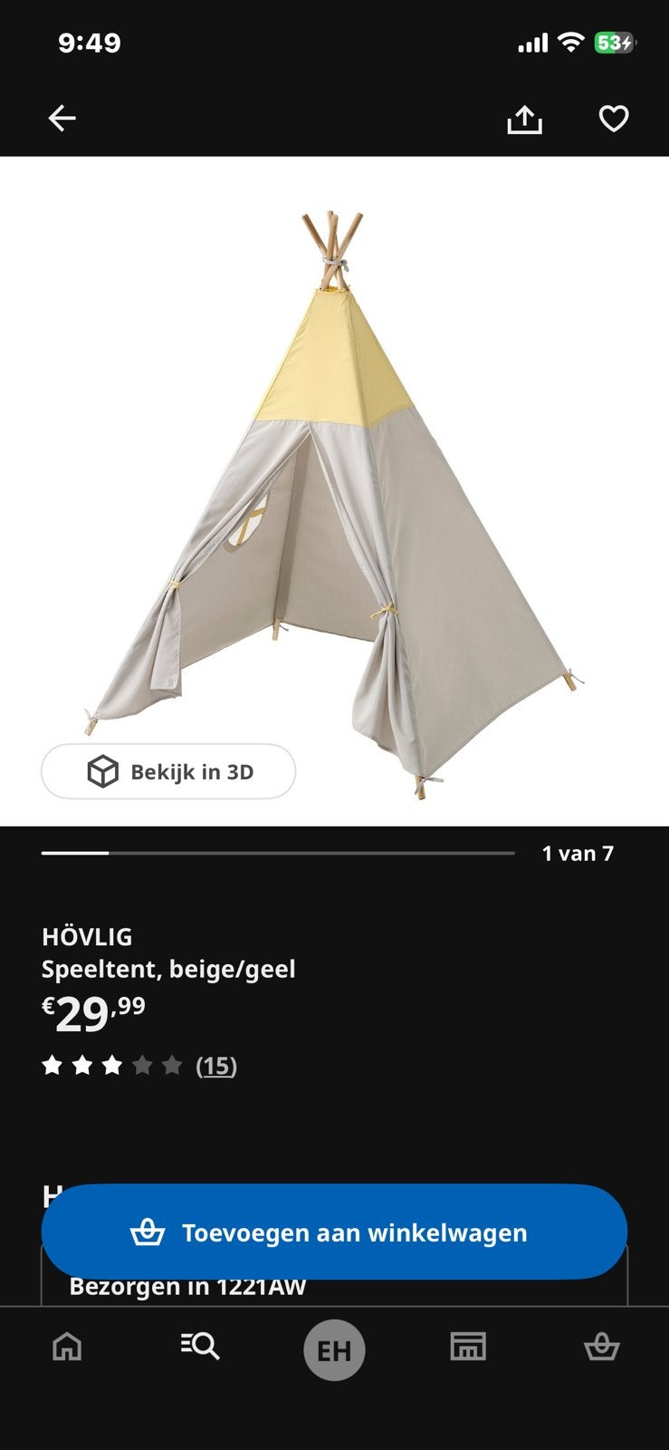 Ikea tent, Ophalen, Nieuw
