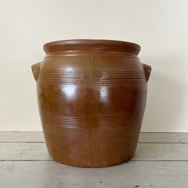 Vintage grote bruine olijven pot grès pot met grepen, Ophalen of Verzenden