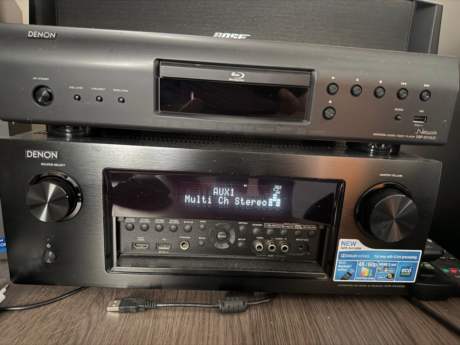Denon AVR-X4100W met JBL ES-100, E-80 en Bose VCS-10, Gebruikt, JBL, Surroundset, Geschikt voor surround/home cinema