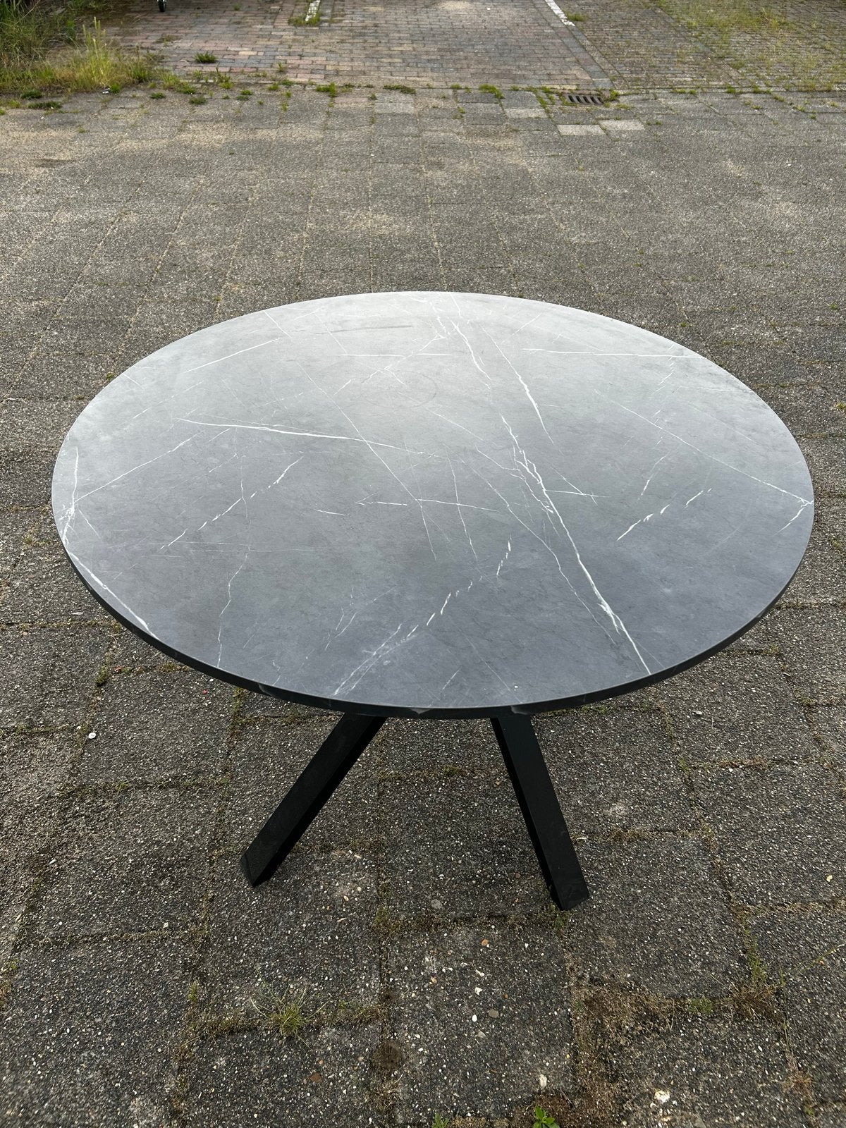 Ronde eettafel 105cm met marmerlook blad, Huis en Inrichting, Tafels | Eettafels, Ophalen, 100 tot 150 cm, Rond, Zo goed als nieuw