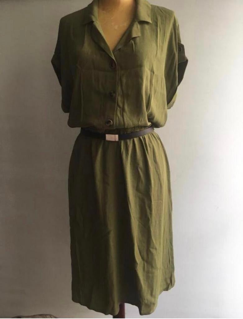 Groene jurk Esprit Nieuw puur viscose met knopen en kraag, Maat 38/40 (M), Nieuw, Ophalen of Verzenden, Knielengte