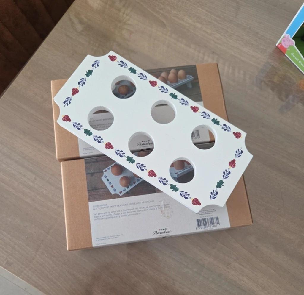 Eierrekje boerenbont - Nieuw in doos, Overige typen, Hout, Nieuw, Ophalen of Verzenden