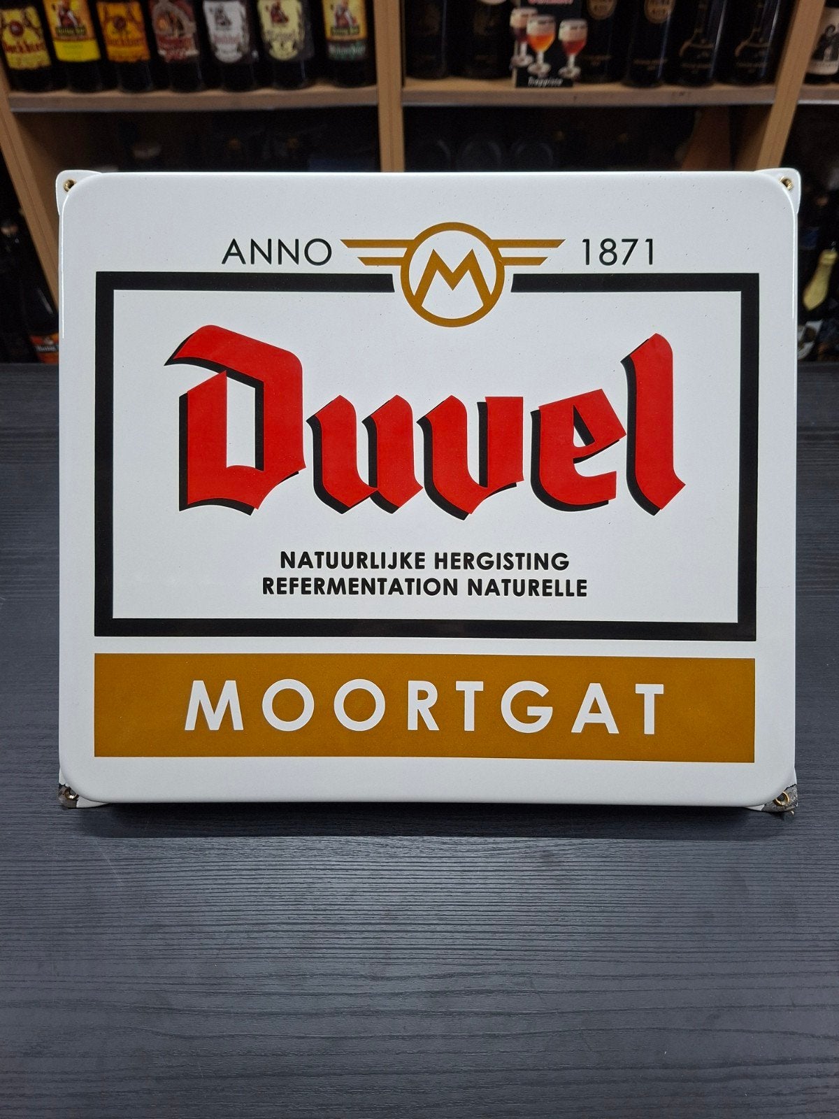 Duvel Bier Emaille Bord 44x38 - Moortgat Reclamebord, Ophalen of Verzenden, Zo goed als nieuw, Reclamebord, Plaat of Schild, Duvel