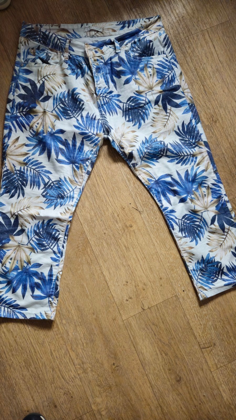 Place du Jour Denim Jeans met Tropische Print - Maat 44, Ophalen of Verzenden, Gedragen, Blauw, Overige jeansmaten